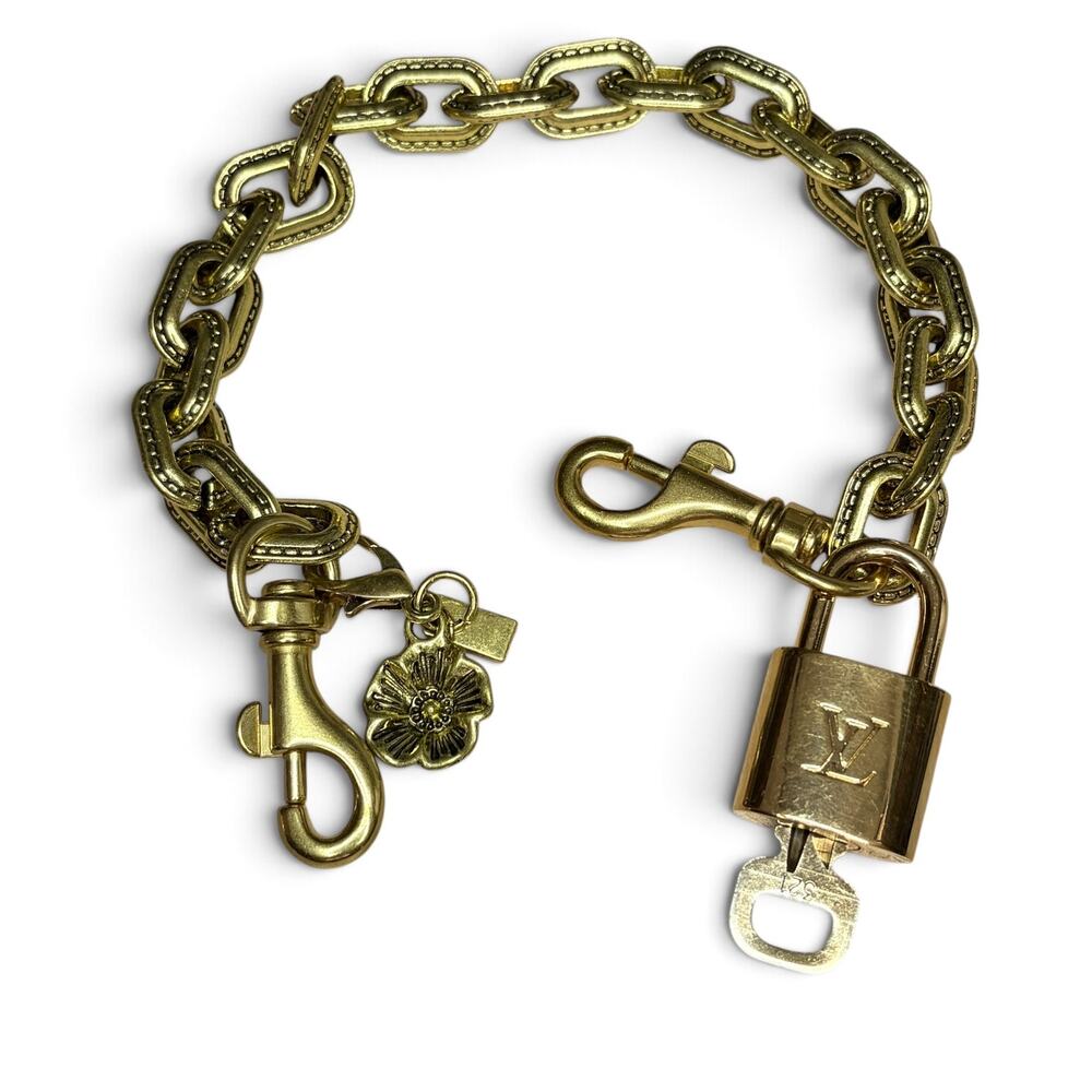 Louis Vuitton Lock & Key #321 w/a Gold Brass Bag Charm Chain w/ Sunflower Charm
